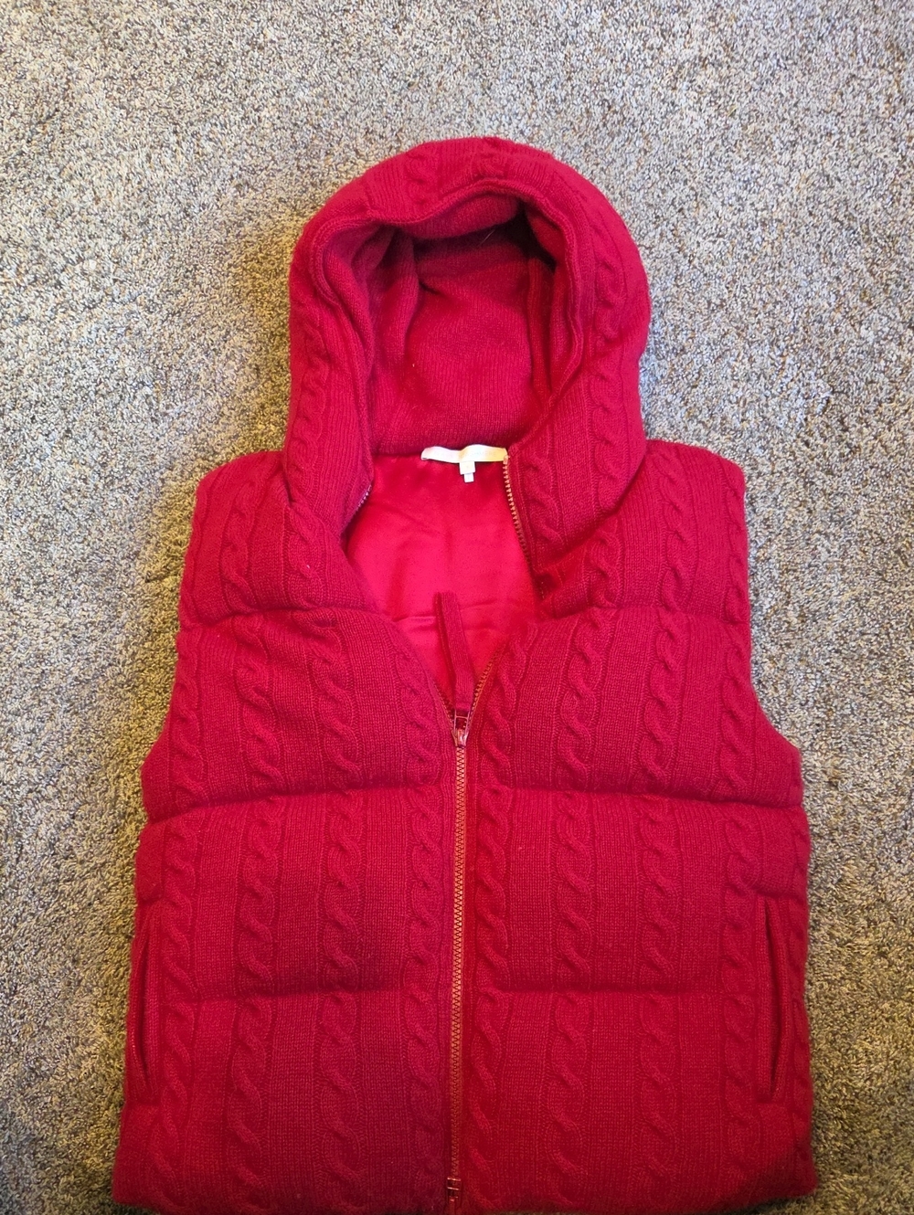 Red Quilted Hooded Vest Cashmere